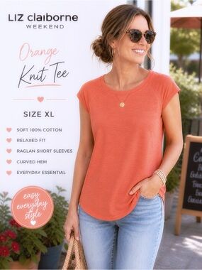 Liz Claiborne Weekend Orange Tee XL Short Sleeve Knit Casual Top